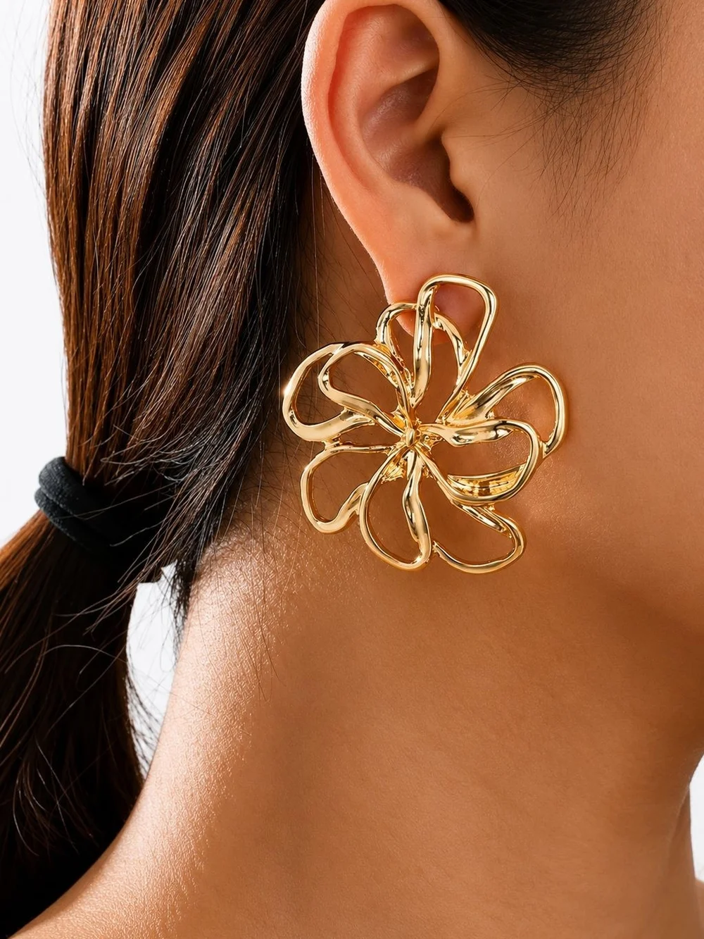 Polished Gold Floral Loop Earrings